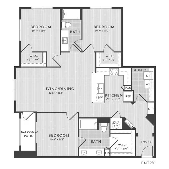 3 Beds • 2 Bath 04211 floor plan